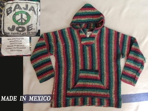 新品 MEXICOメキシコ製 BAJA Joe メキシカン HOOD ラスタカラーBAJAパーカー VINTAGE 西海岸SURF スタイル surf パタゴニア RRL モデル