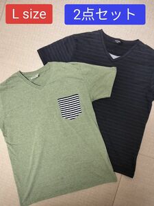 【2点セット】メンズ Lサイズ 半袖Tシャツ トップス シンプル 緑 黒 まとめ売り