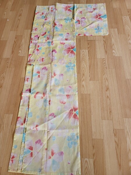 新品 浴衣 綿 お祭り イベント 夏物 薄い黄色 カラフル 和装 和服 リメイク