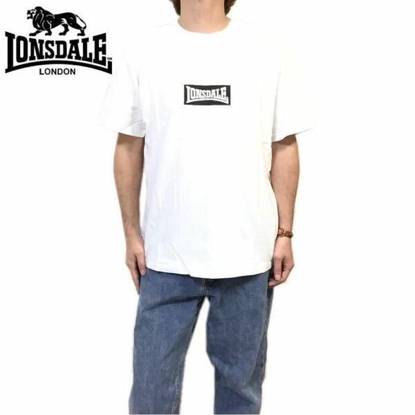 新品 正規 Ｍサイズ LONSDALE ロンズデール ボックスロゴ ビッグシルエット Tシャツ 半袖Tシャツ ユニセックス 白