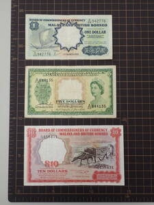 20-; ( old .* foreign note )malaya britain .bo Rene oBORNEO. summarize 3 sheets 10 dollar (1961 year )*5 dollar (1953 year )*1 dollar (1959 year ) *