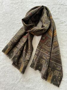  beautiful goods ETRO Italy made peiz Lee pattern silk . stole 130x42 dark brown red yellow Etro scarf muffler 