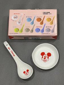 香港限定 ミッキーマウス Mickey Mouse 陶器 小皿&スプーンセット レンゲ 漬物 醤油皿 インテリア グッズ 雑貨 ディズニー 7-11 ノベルティ