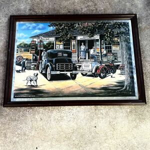 コカコーラ パブミラー 54×38.5cm 旧車デザイン 木製 壁掛け 鏡 オールド アメリカン雑貨 看板 アンティーク レトロ 店舗什器 オブジェ