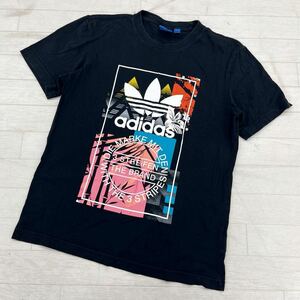 1434◎ adidas アディダス トップス カットソー Tシャツ 半袖 クルーネック ビック ロゴ プリント ブラック メンズM