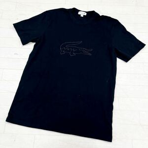 1434◎ LACOSTE ラコステ トップス カットソー tシャツ クルーネック 半袖 ビック ロゴ 刺繍 カジュアル ブラック メンズUS(M)