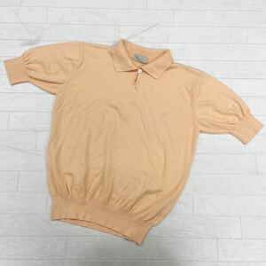 1435◎ Aquascutum アクアスキュータム トップス ニット セーター 半袖 ワンポイント ロゴ 刺繍 ライトオレンジ メンズ11