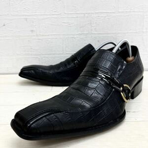 1448◎ LUCIUS ルシウス 靴 ビジネス シューズ スクエアトゥ ローヒール 合皮 カジュアル ブラック メンズ42