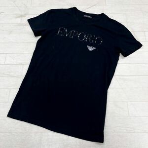 1449◎ EMPORIO ARMANI エンポリオ アルマーニ トップス Tシャツ カットソー 半袖 ロゴ プリント カジュアル ブラック メンズL