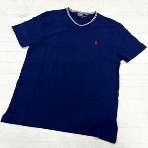 1449◎ POLO by RALPH LAUREN ポロ ラルフローレン トップス Tシャツ カットソー 半袖 ワンポイント ロゴ 刺繍 ネイビー メンズL