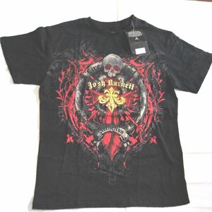 【新品】半袖丸首Tシャツ十字架/黒 AFFLICTION アフリクション 十字架 クロス ドクロ 骸骨ビーズ 両面BIGプリント