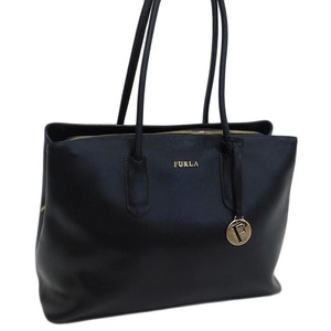 1円 ■ 極美品 フルラ ショルダーバッグ ブラック系 レザー 通勤 ショッピング おしゃれ FURLA ■E.Bmm.tl-15