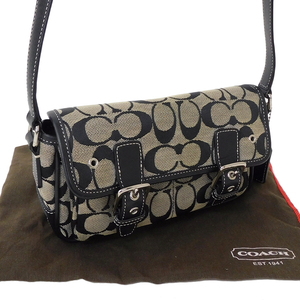 1円 ■ 美品 コーチ ショルダーバッグ ブラック系 シグネチャー キャンバス×レザー 小さめ 6844 COACH ■E.Bsr.tI-12