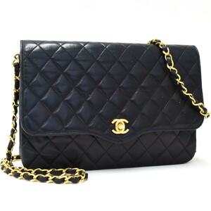 1円 ◎美品 CHANEL シャネル チェーンショルダーバッグ マトラッセ ココマーク ラムスキン ネイビー ヴィンテージ◎E.Dspm.tI-18