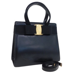 1 jpy # beautiful goods Ferragamo 2way bag black group leather BA21 4178vala ribbon Salvatore Ferragamo #E.Cmol.oR-10