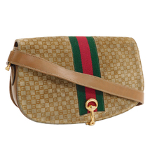 1円 ■ グッチ ショルダーバッグ ブラウン系 シェリーライン G柄 スエード×レザー 高級感 GUCCI ■K.Csom.tI-12_画像1