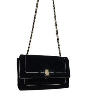 1 jpy # Ferragamo shoulder bag black group suede vala ribbon Salvatore Ferragamo #E.Csig.zE-09