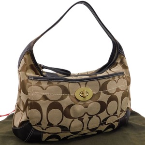 1円 ■ 美品 コーチ ワンショルダーバッグ 10765 ブラウン系 キャンバス×レザー シグネチャー COACH ■E.Bmi.An-07