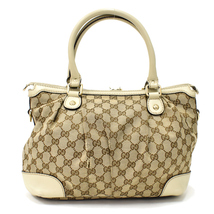 1円 ◆美品 GUCCI グッチ 2way ハンドバッグ ショルダー スーキー 247902 GGキャンバス レザー ベージュ アイボリー◆E.Cmgs.tJ-19_画像3