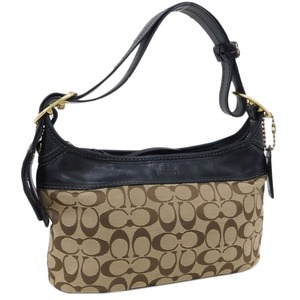 1 jpy # ultimate beautiful goods Coach shoulder bag 11444 Brown × black group canvas × leather signature COACH #E.Bmm.Gt-17