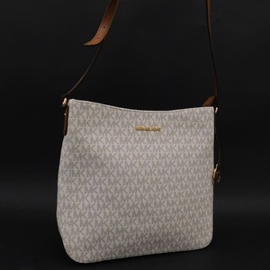 1 jpy # as good as new Michael Kors shoulder bag white × brown group PVC leather MICHAEL KORS #E.Bii.An-10