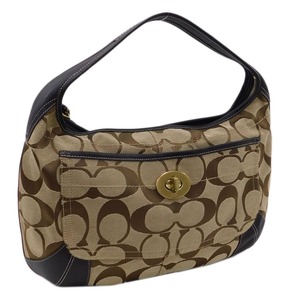 1 jpy # ultimate beautiful goods Coach shoulder bag 10765 brown group canvas × leather signature COACH #E.Bme.Gt-15