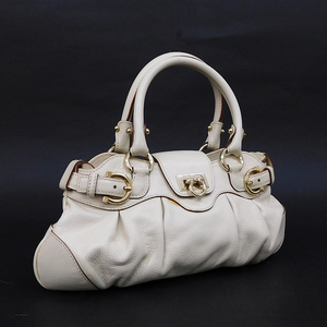 1円 ■ フェラガモ ハンドバッグ ホワイト系 レザー 小さめ 女性 AB-21 5410 Salvatore Ferragamo ■K.Csig.zE-03