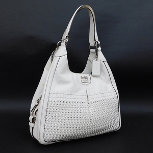 1 jpy # Coach shoulder bag white group leather knitting Madison silver metal fittings 23385 COACH #E.Bir.zE-30