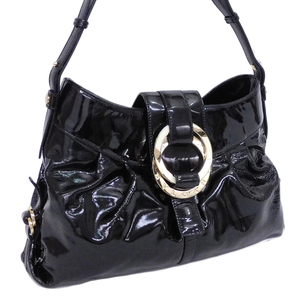 1 иен # прекрасный товар BVLGARY ручная сумочка оттенок черного эмаль женский .... модный BVLGARI #E.Bgui.oR-29