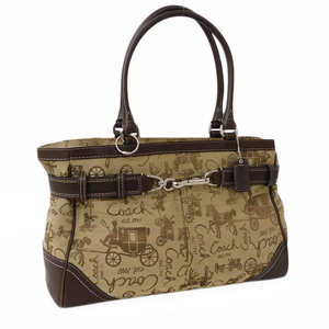 1 jpy # ultimate beautiful goods Coach handbag canvas × leather beige group lady's F14445 COACH #E.Bmg.An-30