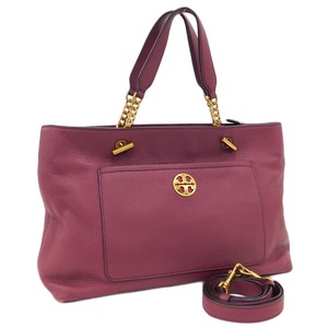 1円 ■ 美品 トリバーチ 2wayバッグ ボルドー系 レザー かわいい おでかけ 普段使い TORY BURCH ■E.Bii.Gt-14