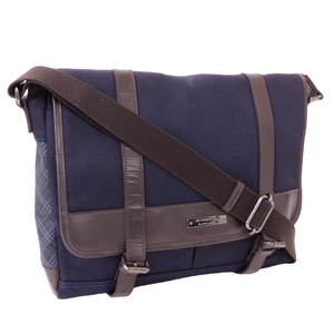 1 иен # Burberry сумка на плечо темно-синий × оттенок коричневого в клетку парусина × кожа Burberry #E.Bge.zE-26