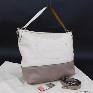 1円 ■ 美品 コーチ 2WAYバッグ 19393 ホワイト系×グレー系 レザー カジュアル レディース COACH ■E.Bssl.tI-25