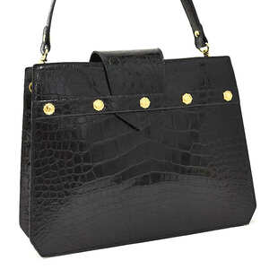 1 иен * превосходный товар Christian Dior Christian Dior ручная сумочка one плечо крокодил черный Gold металлические принадлежности *E.Cmgs.tI-24