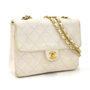 1円 ◎良品 CHANEL シャネル チェーンショルダーバッグ マトラッセ シングルフラップ A01163 レザー ホワイト◎E.Dssg.oR-19