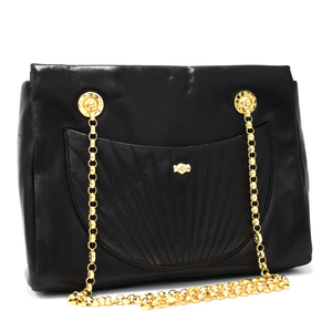 1 иен * прекрасный товар TIFFANY&Co. Tiffany цепь сумка на плечо кожа черный Gold металлические принадлежности *E.Csir.oR-19