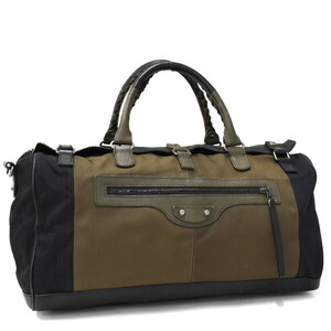 1 иен * прекрасный товар BALENCIAGA Balenciaga сумка "Boston bag" путешествие путешествие сумка skwashu нейлон кожа хаки черный *L.Csr.zE-12
