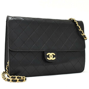 1円 ◎美品 CHANEL シャネル チェーンショルダーバッグ シングル マトラッセ ココマーク レザー ブラック◎K.Culs.tI-89