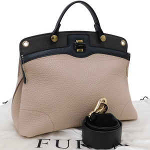 1円 ■ 極美品 フルラ 2wayバッグ ベージュ系 レザー 手提げ 肩掛け おでかけ 普段使い FURLA ■E.Bmmr.tI-23