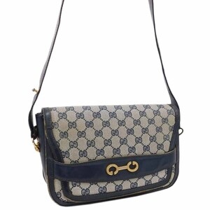 1円 ■ グッチ ショルダーバッグ ネイビー系 キャンバス×レザー GGキャンバス オールドグッチ GUCCI ■E.Bem.oR-22