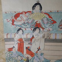 a-1487◆《模写》雛人形絵 版画 掛軸 古画 日本画 時代 額サイズ 縦185cm 横63cm ◆状態は画像で確認してください。_画像4