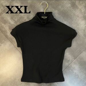 半袖Tシャツ　ハイネック　カットソー　リブニット　シンプル　男女兼用　ストレッチ 黒　ハイネック　コットン　伸縮性あり　ブラック 