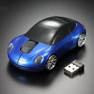 【新品】ワイヤレスマウス ポルシェ風 車 自動車（ブルー）青 Blue
