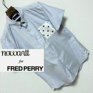 良品■フレッドペリー Nowartt■コラボ BD ボタンダウン シャツ S S ライトブルー サックス 月桂樹 刺繍 別注 FRED PERRY ノワート 半袖