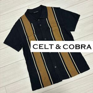 00s■CELT&COBRA■メキシカン ニット シャツ キューバ ポロシャツ M ブラック ブラウン ストライプ ケルト&コブラ ヴィンテージ オールド