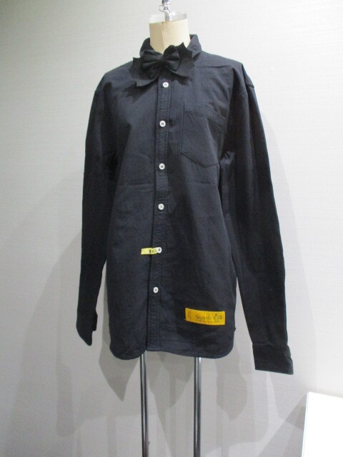 Gopudo　ゴプド　蝶リボンタイ付コットンシャツ　サイズL　黒　送料無料