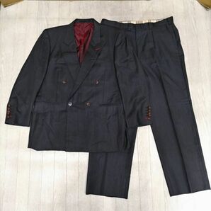 G638-I39-2735 SCABAL スキャバル ダブルブレストスーツ ジャケット&パンツ ブラック 無地 ウール メンズスーツ 上下セット ⑥の画像1