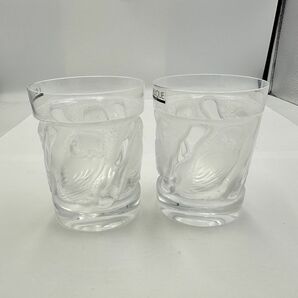 F109-T140856-4 LALIQUE ラリック ユロット フクロウ グラス タンブラー ペアセット 箱付き ①の画像3