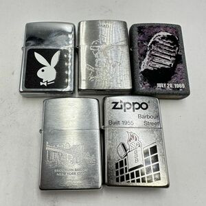 H153 まとめ ◎ Zippo ジッポー オイルライター 5点まとめセット プレイボーイウサギ ブルックリン橋 他 喫煙具 箱付き 4点火花あり ①