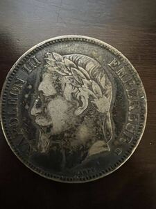 フランス　ナポレオン3世　有冠　5フラン銀貨　1868年　BB 本物